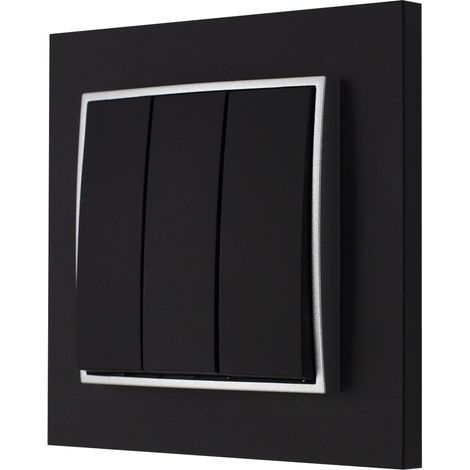 Interruptor triple con marco Karlik Mini, negro mate/plata (1/5)