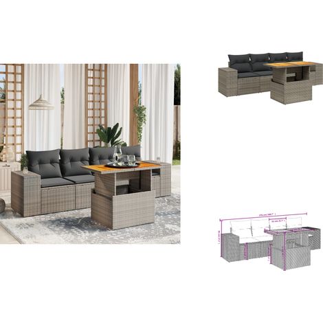 5-tlg. Garten-Sofagarnitur mit Kissen Grau Poly Rattan - Gartensorte - Gartenmöbelset - PE-Rattan Möbel - Outdoor Lounge Set - Balkonmöbel (1/3)