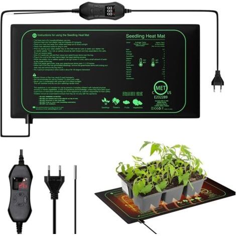 Sollbry Tapis Chauffant Plante, 20 x 10 in Tapis Chauffant Semis avec Thermostat, 50W Imperméable Tapis Chauffant pour Plantes, Réglable en Temps Tapis Chauffant pour Semis, Animaux, Germination