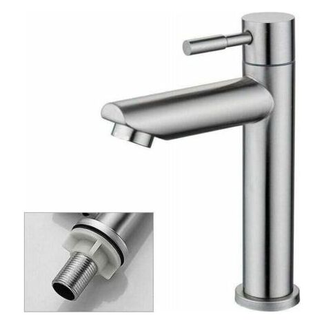 Robinet Salle Bain Eau Froide Uniquement Robinet Lavabo Surface Chromé en Cuivre Durable Robinetterie Lave Mains Cartouche Mousseur Démontable Pratique pour Nettoyer ou Remplacer, (1/5)