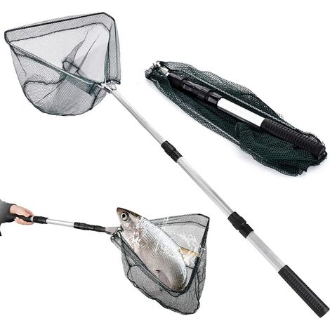 Épuisette de pêche pliable caoutchoutée avec poignée télescopique de 120 cm (1/5)