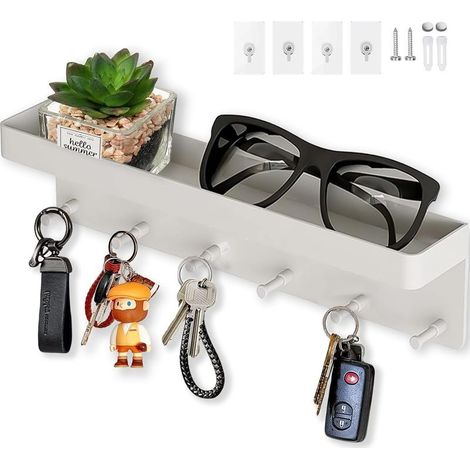Door Clef Wall-mounted to 6 hooks, 2 Formidable Install Door Key Wall-mounted and Porte-Courrier Decorative, Holder Key Wall-mounted for Input, Hallway, Desk, White (1/5)