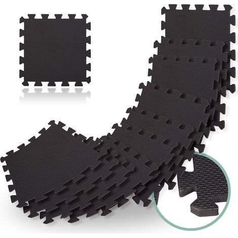 48 Bodenschutzmatten 30x30cm, 4,3m², erweiterbar, stoßdämpfende Schutz Unterlagen für Fitnessgeräte, Stärke 1cm, schwarz (1/5)