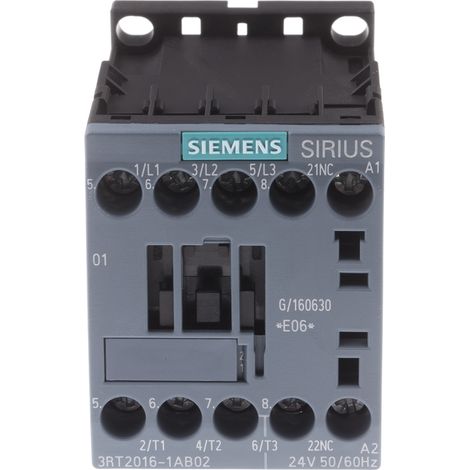 Contacteur Siemens série 3RT2, 3 pôles , 3NO, 9 A, 24 V c.a., 4 kW ( Prix pour 1 )