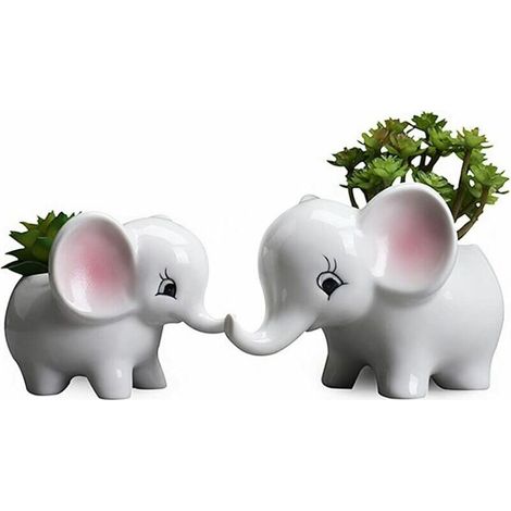 Green Mobility-Pots de plantes éléphant Succulent Vase pot de fleurs en céramique bonsaï Pots décoration de la maison pots de fleurs, bureau Mini ornement 2 pièces (1/5)