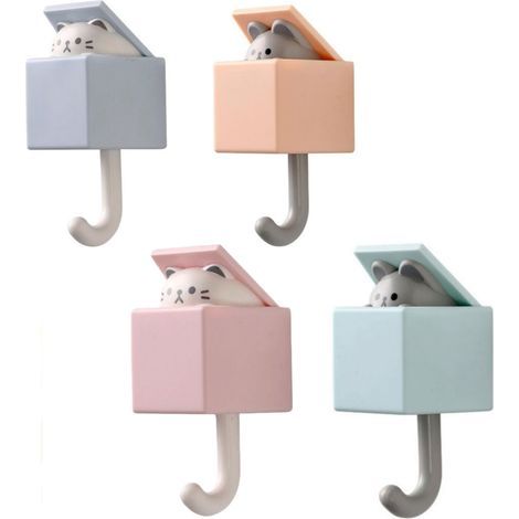4 crochets muraux en forme de chaton -Crochets décoratifs -Convient pour la maison, la salle de bain et la cuisine -Auto-adhésif (1/5)