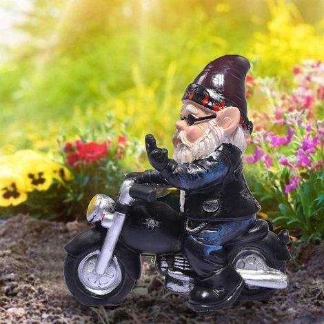 Gnomo da giardino, gnomo motociclista, decorazione da giardino impermeabile, regalo divertente per motociclisti, decorazione per balcone (1/5)