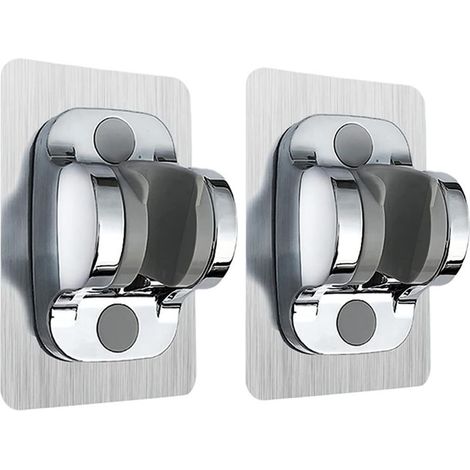 Support de douchette sans perçage, support mural à angle réglable, étanche, adhésif puissant, support de douche universel pour salle de bain (argent 2 pièces) (1/5)