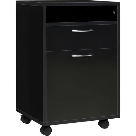 Chariot mobile rangement, 1 compartiment, 1 étagère, 1 tiroir, dimensions 40×3×60 cm, couleur noire (1/5)