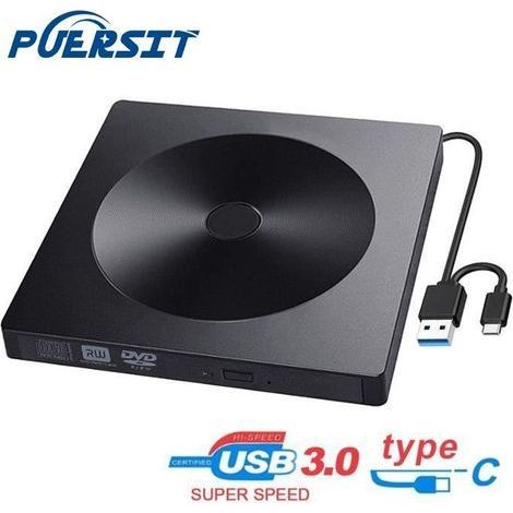 Ultraschlankes, tragbares externes DVD/CD-Laufwerk mit USB 3.0 Typ-C-Anschluss – Externes DVD-ROM-Laufwerk mit CD-Player