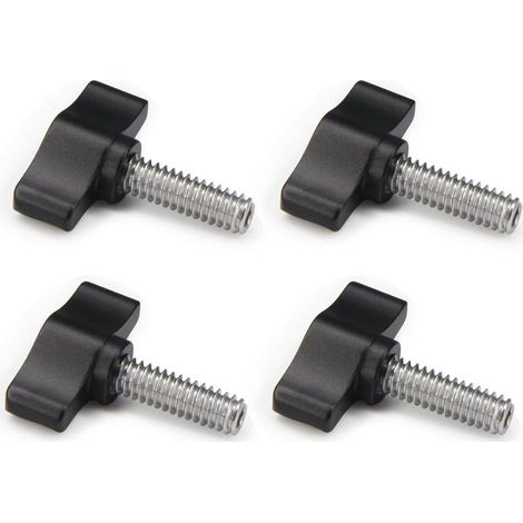 Lot de 4 vis moletées 1/4"-20 x 3/4" en acier inoxydable standard/gros filetage noir bouton en aluminium (1/5)