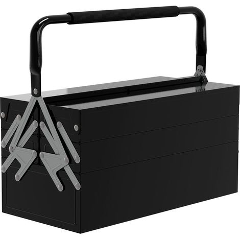 Boite à outils métallique - coffret à outils - caisse à outils 3 niveaux 5 plateaux rétractables - tôle acier noir (1/5)