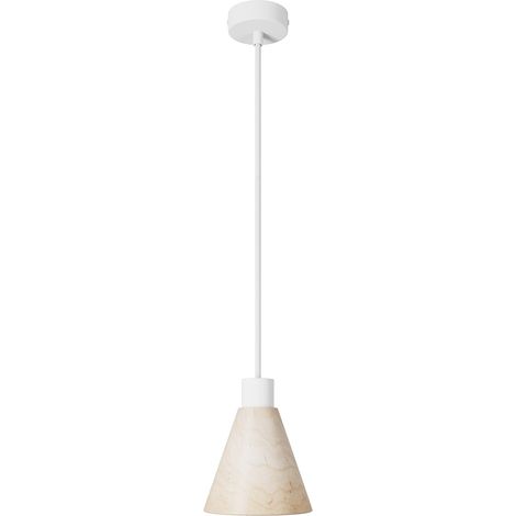 Lampada a sospensione con paralume conico in legno  Con lampadina - Bianco opaco