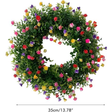 Couronne de fleurs artificielles printanières, anneau de fleurs coloré style ferme, à suspendre à un portail de jardin, petite taille - 35 cm (1/5)