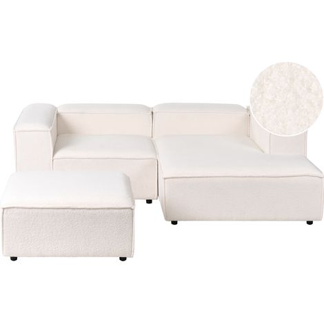 Sofá esquinero moderno 3 plazas patas negras izquierdo otomana tapicería de bouclé blanco crema Ardal (1/5)