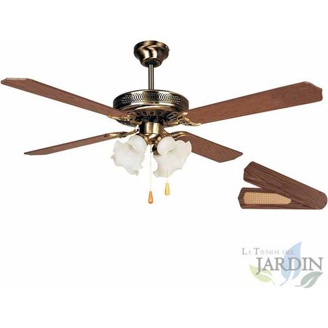 Suinga – Ventilateur de plafond 132 cm – 60 W – Éclairage LED – 4 pales réversibles – 3 vitesses – Finition bois – Mode hiver/été (1/3)
