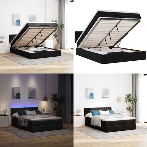 vidaXL Lit ottoman avec matelas et LED noir 140x190 cm tissu (1/5)