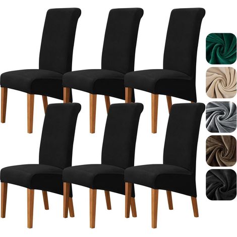 Stuhlhussen XL 6er Set Samt Schwarz für Esszimmerstühle, Hochlehner, Waschbar (1/5)