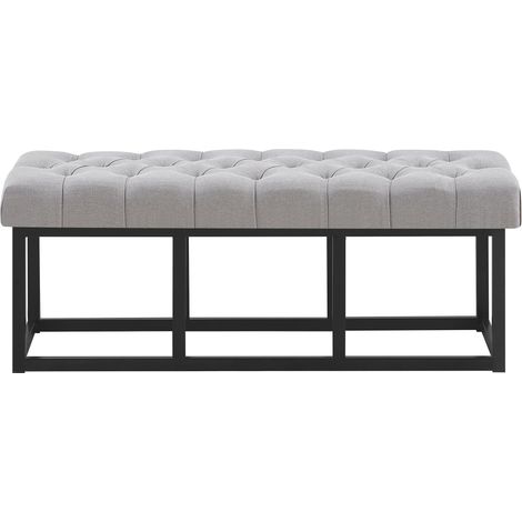 Banc capitonné rembourré 120 cm tissu gris avec structure métal noir design contemporain 100008527 (1/5)