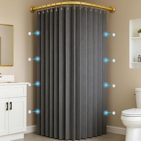 Rideau de Douche Anti Moisissure en Tissu Imperméable Lavable avec Crochets, Rideau de Douche d'angle Pliable Aimantée pour Salle de Bain, 230 g/m², Gris, 80x180cm (1/5)