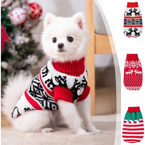 Pull Chien - Pull Noël Tricoté avec Motifs Père Noël et Bonhomme de Neige - Pour Chiens Petits et Grands - Taille 35x25 cm - 1 Pièce (1/5)