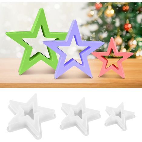 Lot de 3 moules en silicone en forme d'étoile de Noël - Moule de Noël - Moule à bougie en silicone pour couler l'automne - Moule à couler en silicone - Moule à couler (1/5)