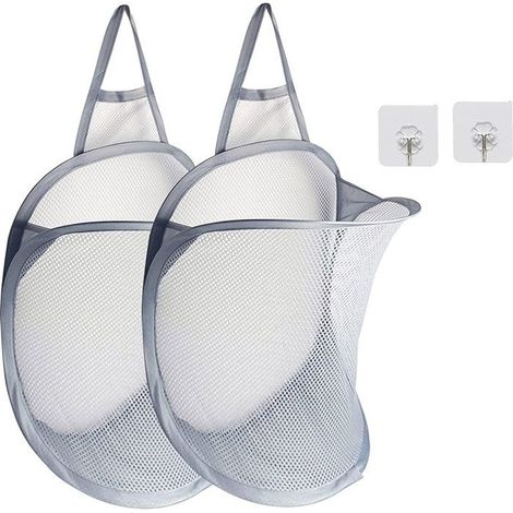 Panier à linge suspendu pour bébé et enfants, panier en maille pop-up pour salle de bain et voyage (x2) (1/4)