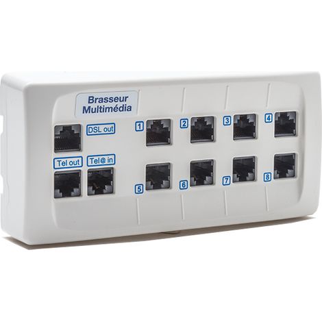 Batilec – Brasseur multimédia 8 RJ45 – Raccordement en étoile – Norme NF C 15-100 – Diffusion internet et télévision IP – Réseau Ethernet 10/100/1000 Mbps