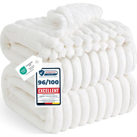 Plaid canape Plaid Blanc - Couverture Polaire, 220×240, Blanc Laine (1/5)