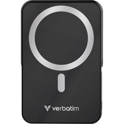 Batterie externe magnétique sans fil Verbatim Charge 'n' Go avec support, 10 000 mAh, USB-C PD 3.0, noire