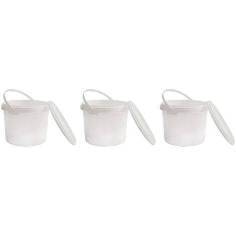Seau en Plastique de qualité Alimentaire avec Couvercle, Blanc, 100% recyclables, 1L x 3 pièces (1/5)