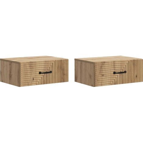 Mesita de Noche de Pared con cajón 2 pcs Roble Artesanal vidaXL