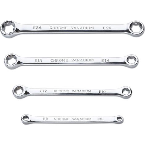 Jeu de 4 clés E-Torx, jeu de clés étoilées, jeu de clés à double extrémité E6 E8 E10 E12 E14 E18 E20 E24, jeu de clés à double anneau en E, clés à extrémité creuse, jeu de clés extra longues (1/5)