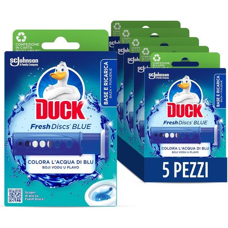 Duck Fresh Discs Blue- Base per Dischi Gel Igienizzanti WC, Colora l'acqua di blu ad ogni risciacquo - Formato Scorta 5 Applicatori, 30 dischetti (1/5)