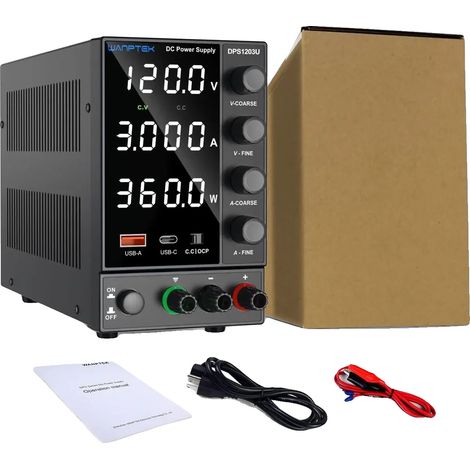 Fuente de alimentación de CC, carga rápida USB-A/Tipo-C, pantalla de alta precisión, DPS1203U 120V 3A (1/2)