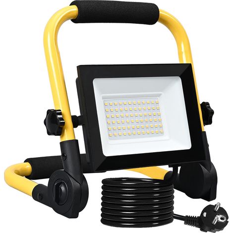 Projecteur Chantier LED 100W 8500LM Projecteur de Chantier Lampe d'extérieur Portable Avec prise et câble de 3 mètres, Étanche IP66 pour Travaux d'atelier, Terrasse, Garage, Jardin, Blanc froid (1/5)