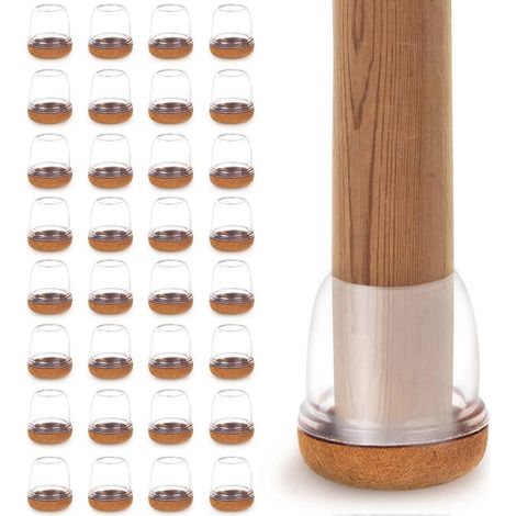 32 protections en feutre pour pieds de chaise, embouts transparents en silicone, adaptés aux pieds ronds de 14 à 19 mm de diamètre. (1/5)