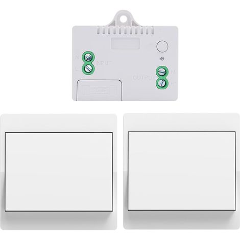 Interrupteur sans fil RF433, interrupteur mural auto-alimenté, sans pile, sans câblage, émetteur de panneau mural (1 récepteur + 2 interrupteurs) (1/5)