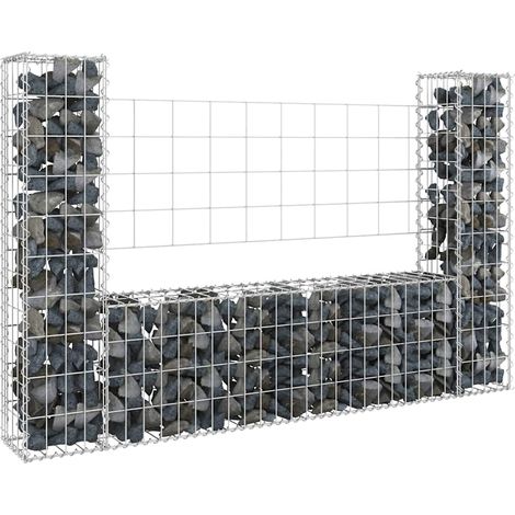 Panier de gabion en forme de U avec 2 poteaux Fer 140x20x100 cm (1/5)
