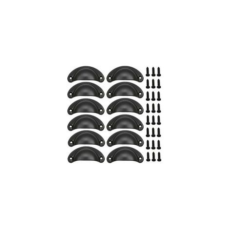 12Pcs - Noir Poignée de Coquille Vintage pour Tiroir Armoire Meuble Cuisine, Fer Incurvé Poignée de Tiroir Coquille 8.2 x 3.5 cm, Poignée de Meuble Vintage avec Vis (1/5)
