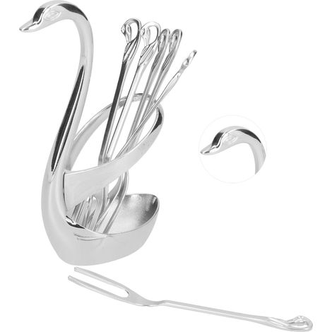 Mini fourchettes et cuillères de dégustation de fruits et desserts en alliage de zinc avec base en forme de cygne, pour la cuisine. Cuillère argentée.