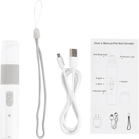 Cortaúñas eléctrico USB para perros y gatos - 2 velocidades, silencioso ( 60 dB), plegable y lavable (1/5)