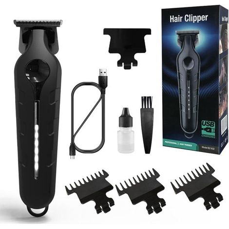 (Schwarzer) Herren-Haarschneider, wasserdicht und per USB aufladbar mit LED-Licht