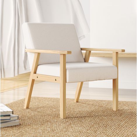 Sillón escandinavo de lino crema, 64 x 70 x 72 cm, con reposabrazos y cojines (1/5)