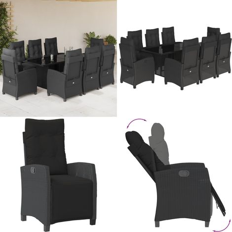 9-tlg. Garten-Essgruppe mit Kissen Schwarz Poly Rattan - Gartentisch - Gartenstuhl (1/5)