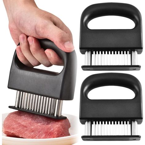 Juego de 2 ablandadores de carne - Con 48 cuchillas de acero inoxidable - Utensilio de cocina para ablandar carne de res, cerdo y pollo. (1/4)