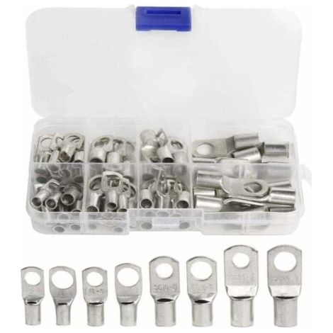 QORVA-60 Pcs Cosses Électrique Trou boulon en Cuivre Étamé Connecteurs SC à sertir/souder pour câble de 6m㎡ 8m㎡ 10m㎡ 16m㎡ 25m㎡