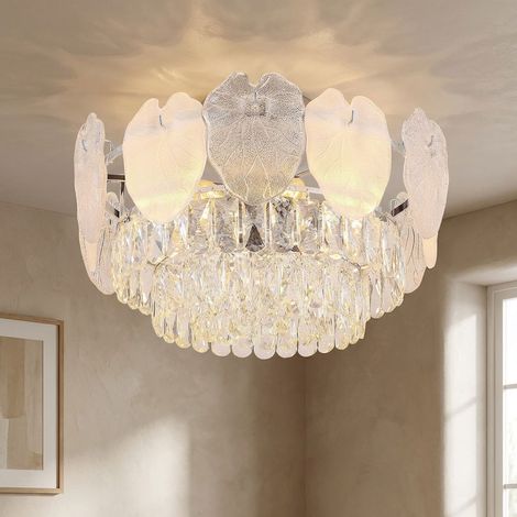 Lampada da soffitto Lampada da camera da letto Vetro cristallo 8 fiamme Lampada da cucina, metallo cromato, 8x prese E14, DxH 50x27,9 cm