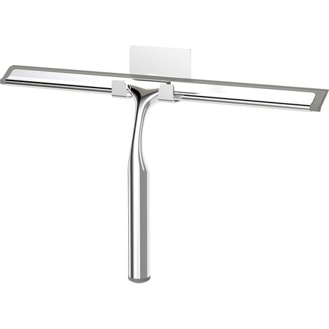 Grattoir de douche pour portes vitrées, en acier inoxydable, pour fenêtres, miroirs, vitres de voiture et parois de douche carrelées, 25 cm (10 pouces), argenté. (1/5)