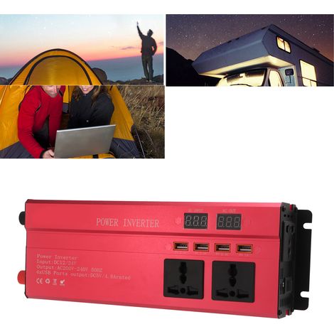 Kfz-Konverter, rot, Nennleistung 900W, Dualspannung 12V/24V auf 220V, 50Hz, LED-Anzeige, 3 Universalsteckdosen und 4 USB-Anschlüsse. (1/5)